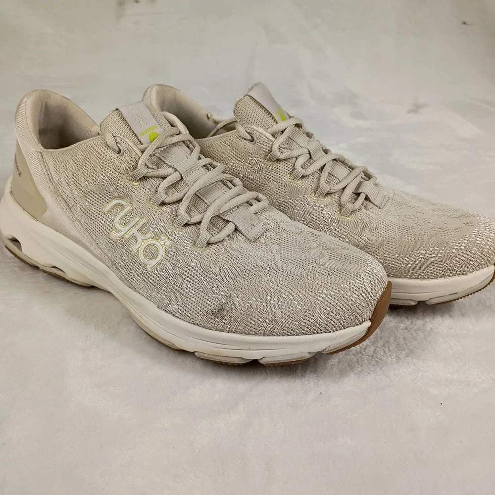 Ryka Walking Sneakers Womens 9.5M Beige Mesh Lace Up RE-ZORB‎ Cushion
